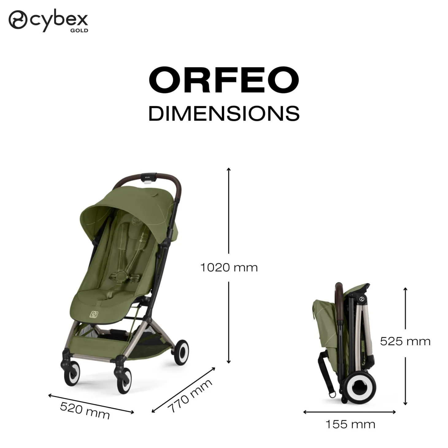 Cybex Poussette Ultra Compacte Orfeo Châssis Taupe - Moss Green