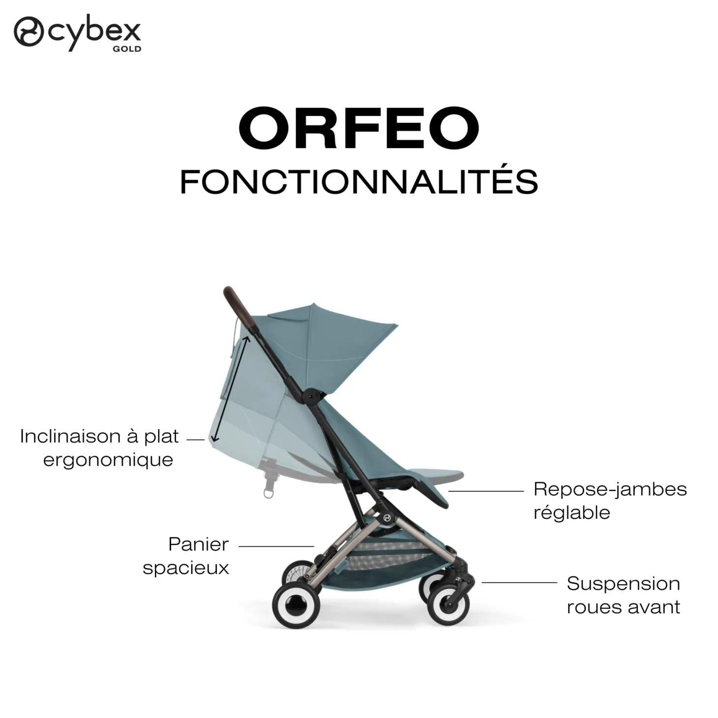 Cybex Poussette Ultra Compacte Orfeo Châssis Taupe - Stormy Blue