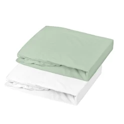 Domiva Lot 1 Alèse Pu + 1 Drap Housse Blanc/Vert De Gris 70x140 cm