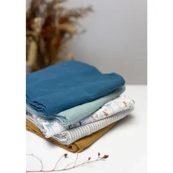 Domiva                    Lot 3 Langes bambou 1 imprimé et 2unis    Bleu Indigo            60x60 cm