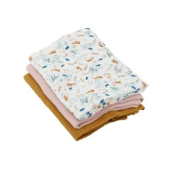 Domiva                    Lot 3 Langes bambou 1 imprimé et 2unis    Rose Caramel            60x60 cm