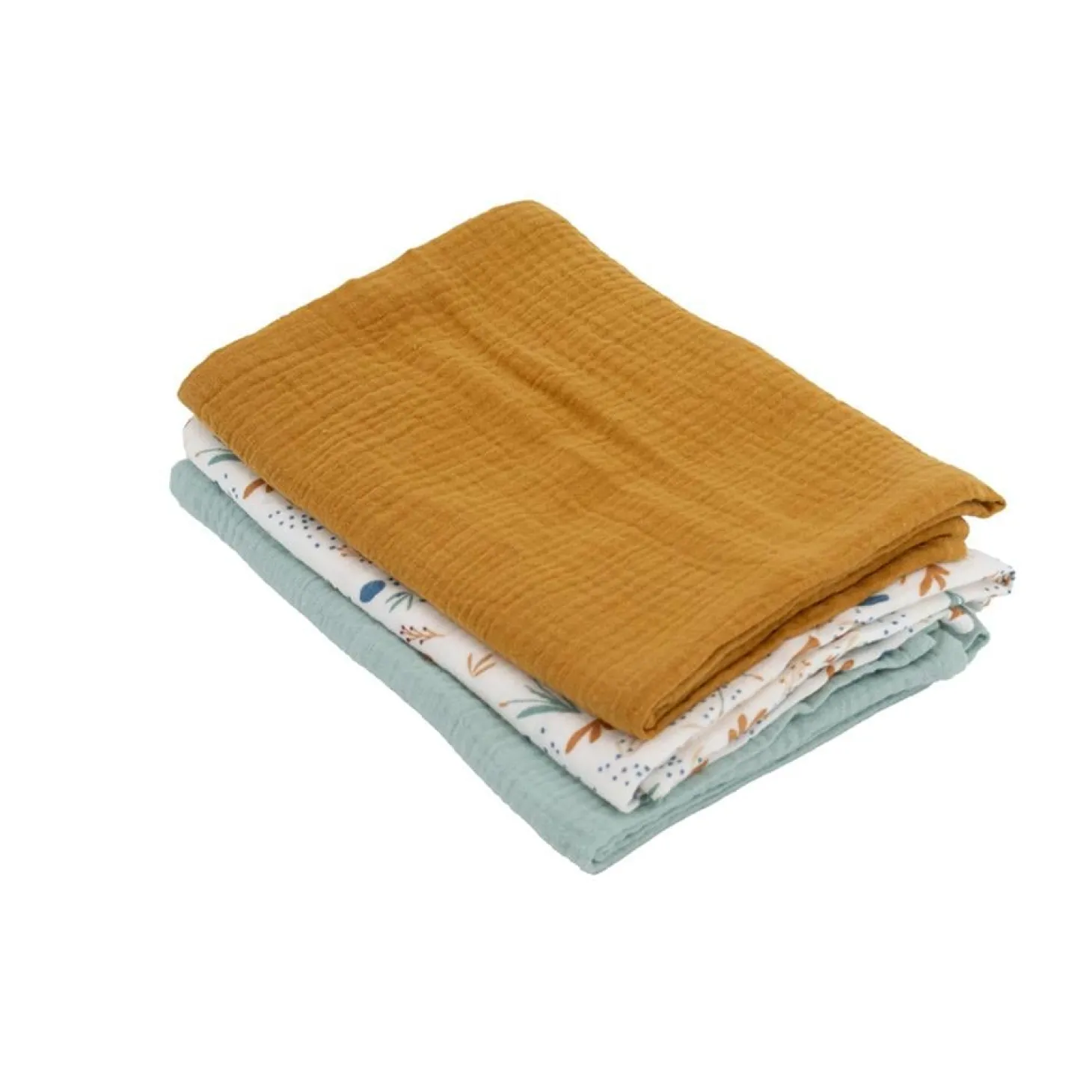 Domiva Lot 3 Langes bambou 1 imprimé et 2unis Vert Caramel 60x60 cm