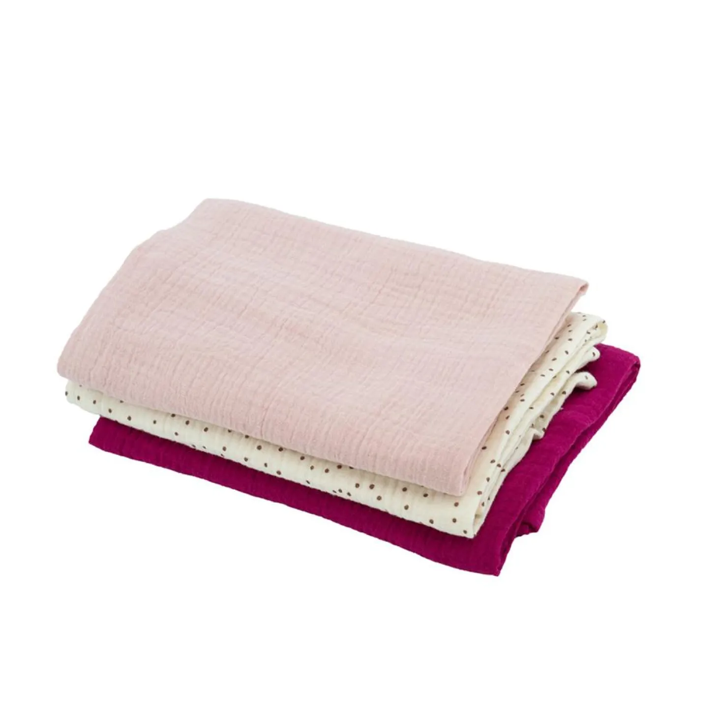 Domiva Lot 3 Langes bambou 1 imprimé et 2unis Rose Grenadine 60x60 cm