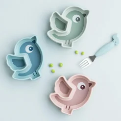 Done by Deer                    Assiette silicone avec ventouse  Birdee    Bleu