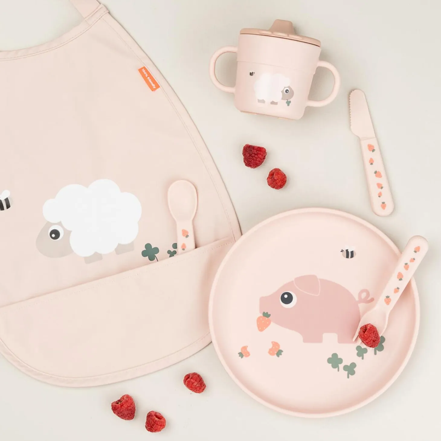 Done by Deer Bavoir élastique Tiny farm Rose