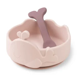 Done by Deer                    Bol ventouse et cuillère silicone Wally    Rose