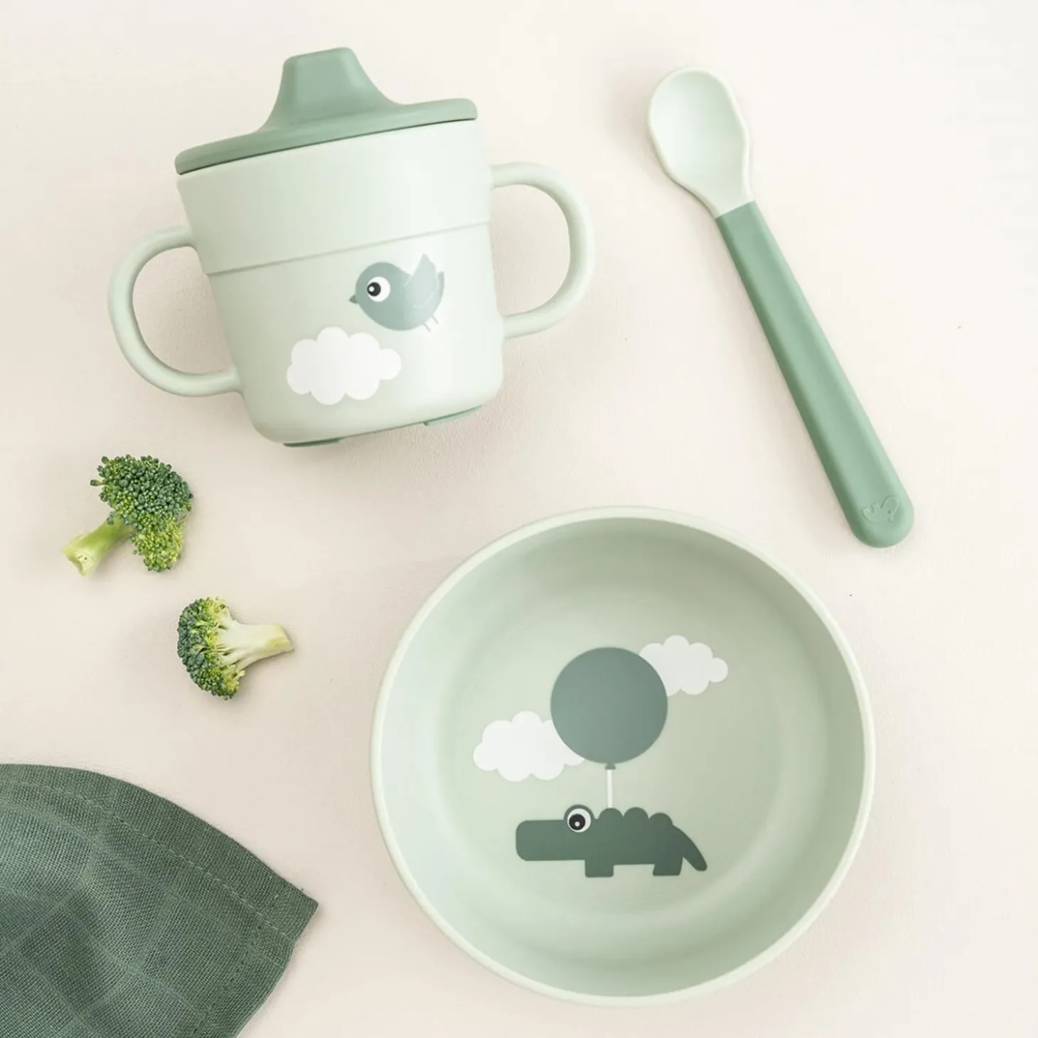 Done by Deer Coffret premier repas Foodie Happy clouds Vert