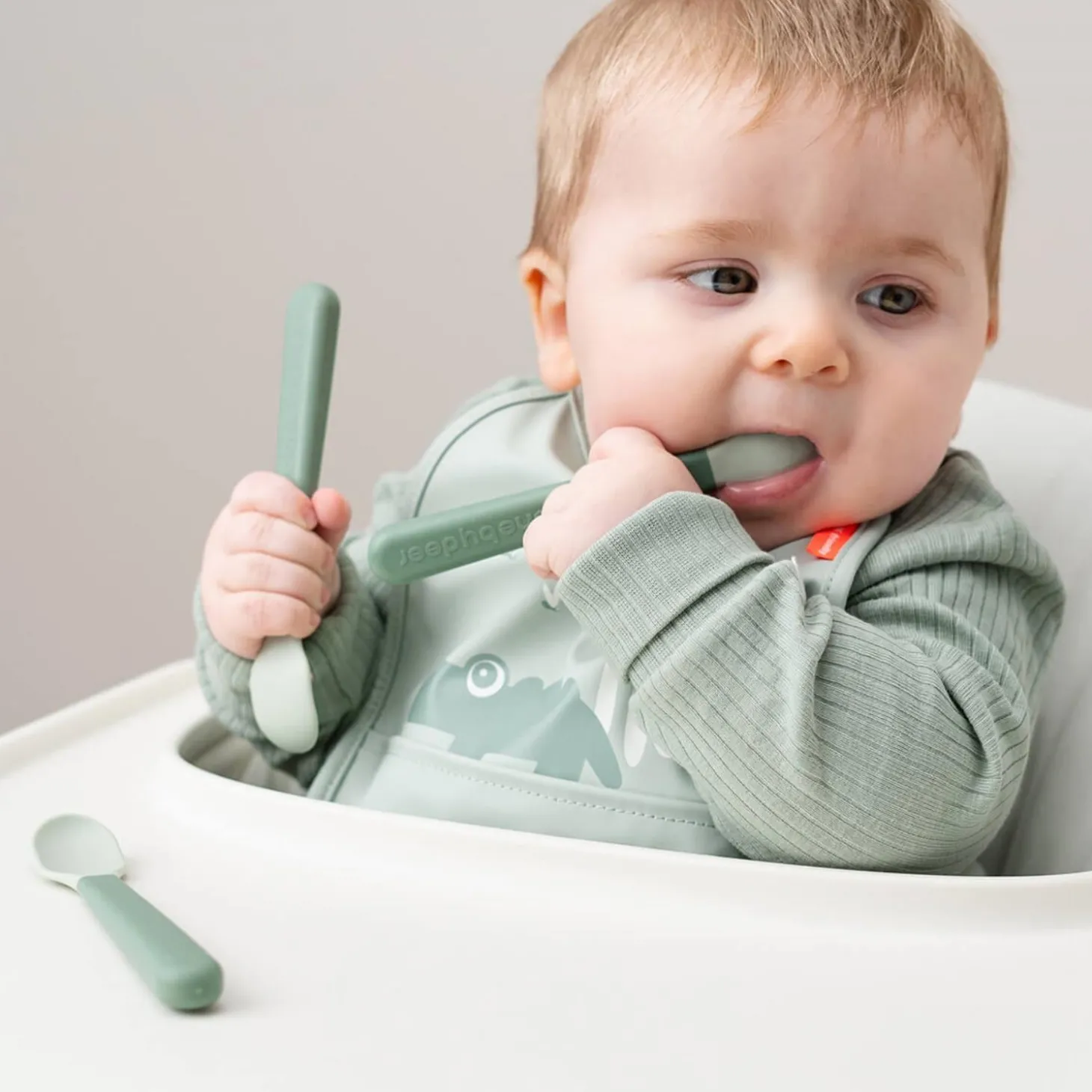Done by Deer Cuillère bébé Foodie Easy-grip lot de 3 Vert