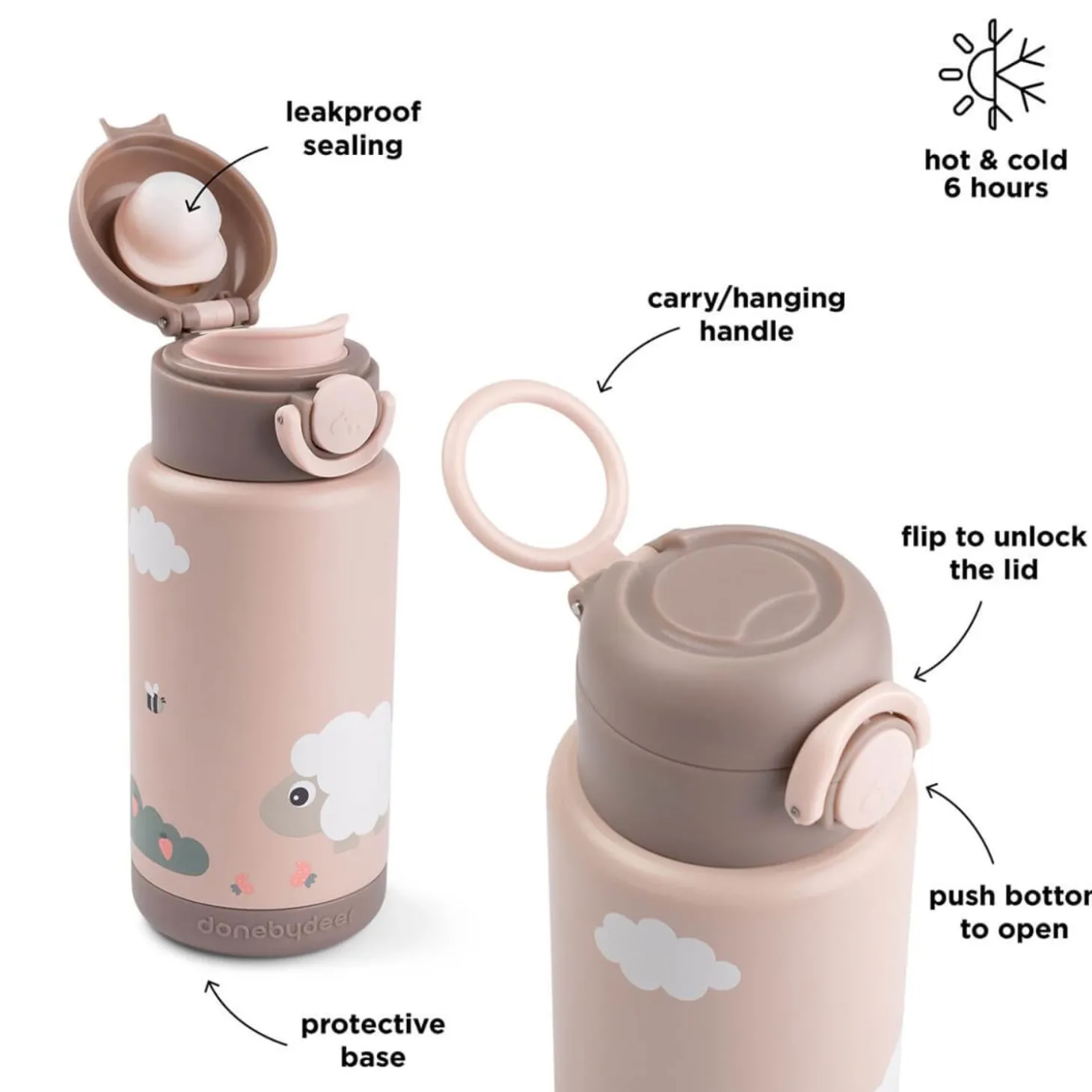 Done by Deer Gourde isotherme Tiny farm Rose 340 ml