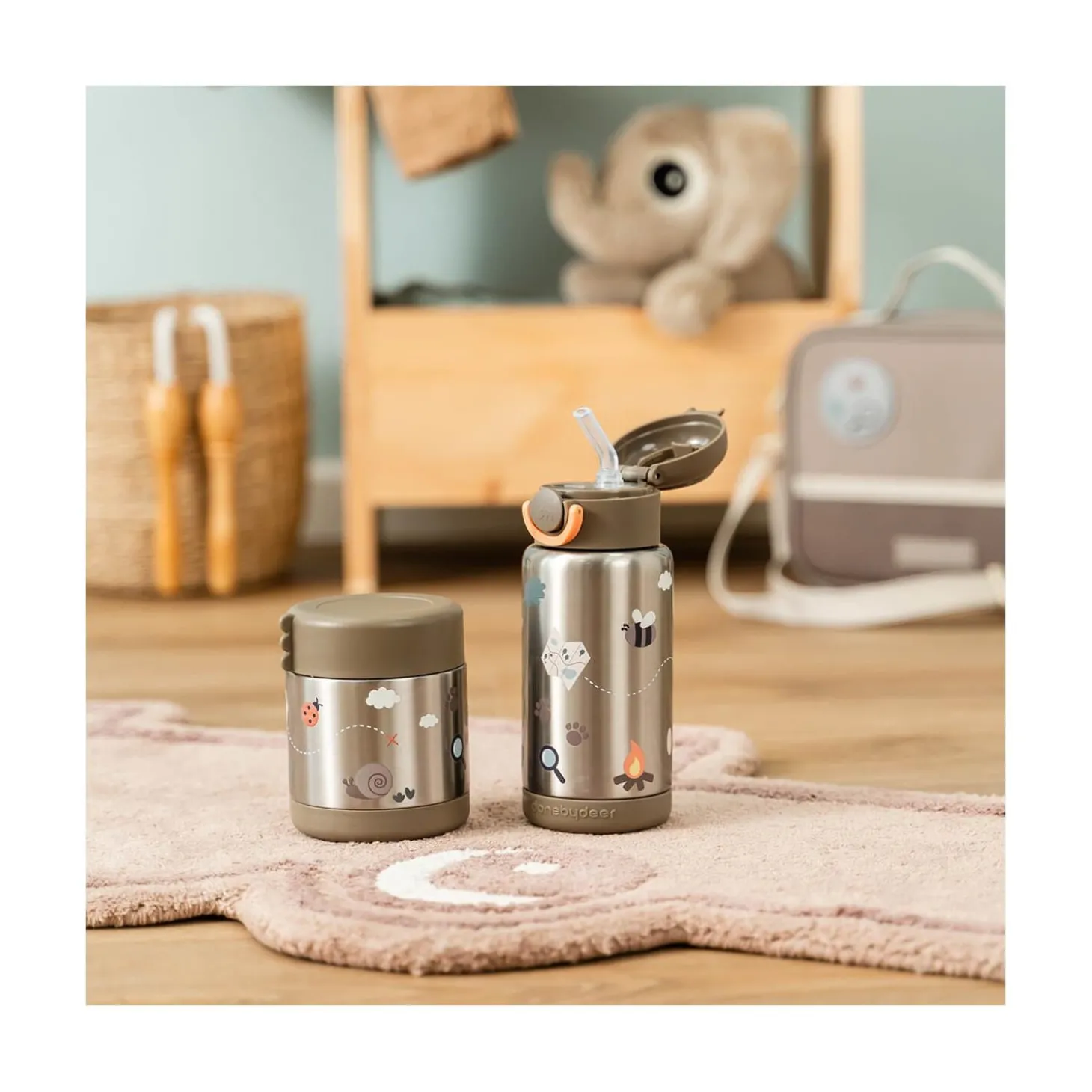 Done by Deer Gourde à paille isotherme Tiny trails Sable 340 ml