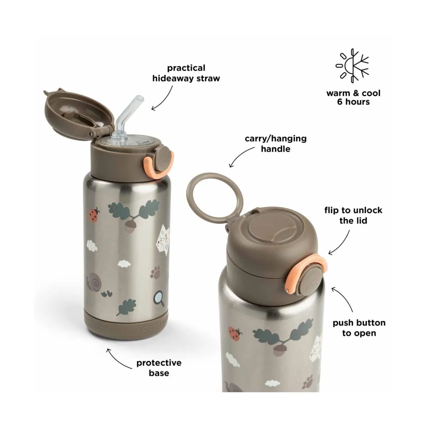 Done by Deer Gourde à paille isotherme Tiny trails Sable 340 ml