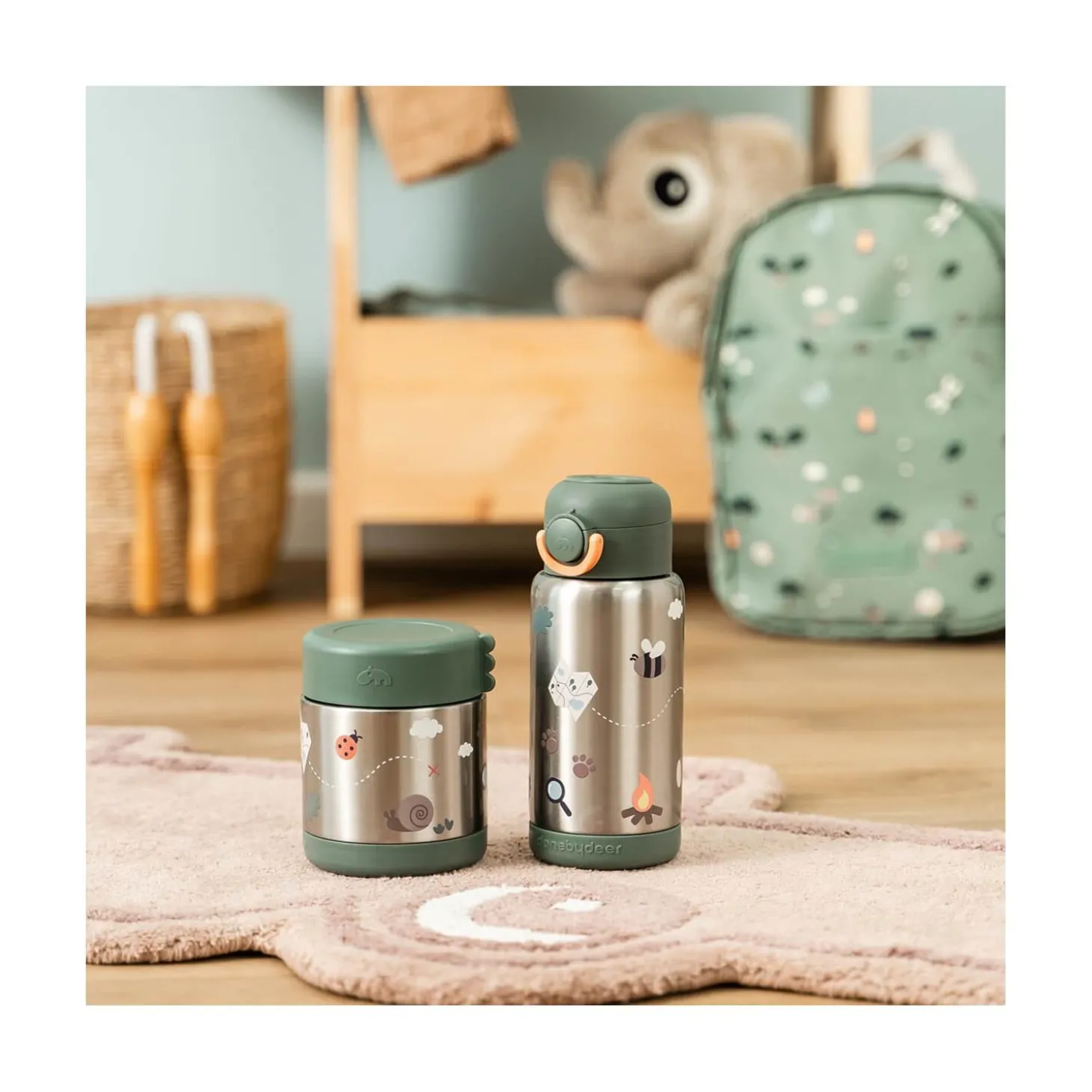 Done by Deer Gourde à paille isotherme Tiny trails Vert 340 ml