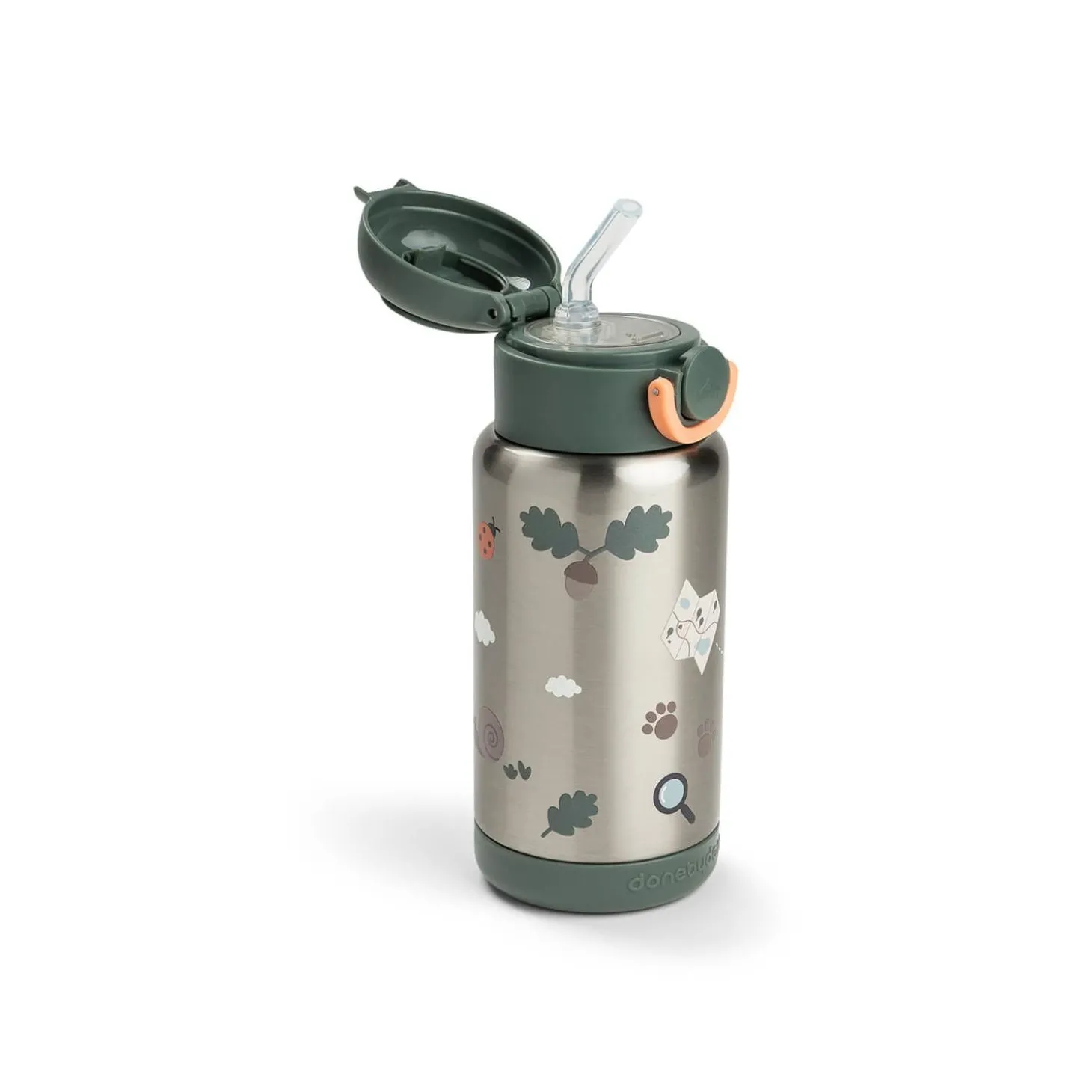 Done by Deer Gourde à paille isotherme Tiny trails Vert 340 ml