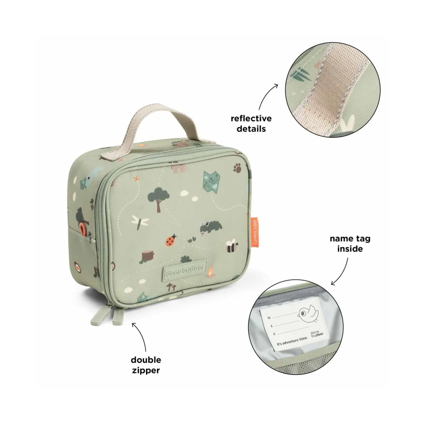 Done by Deer Petit sac repas isotherme Tiny trails Vert