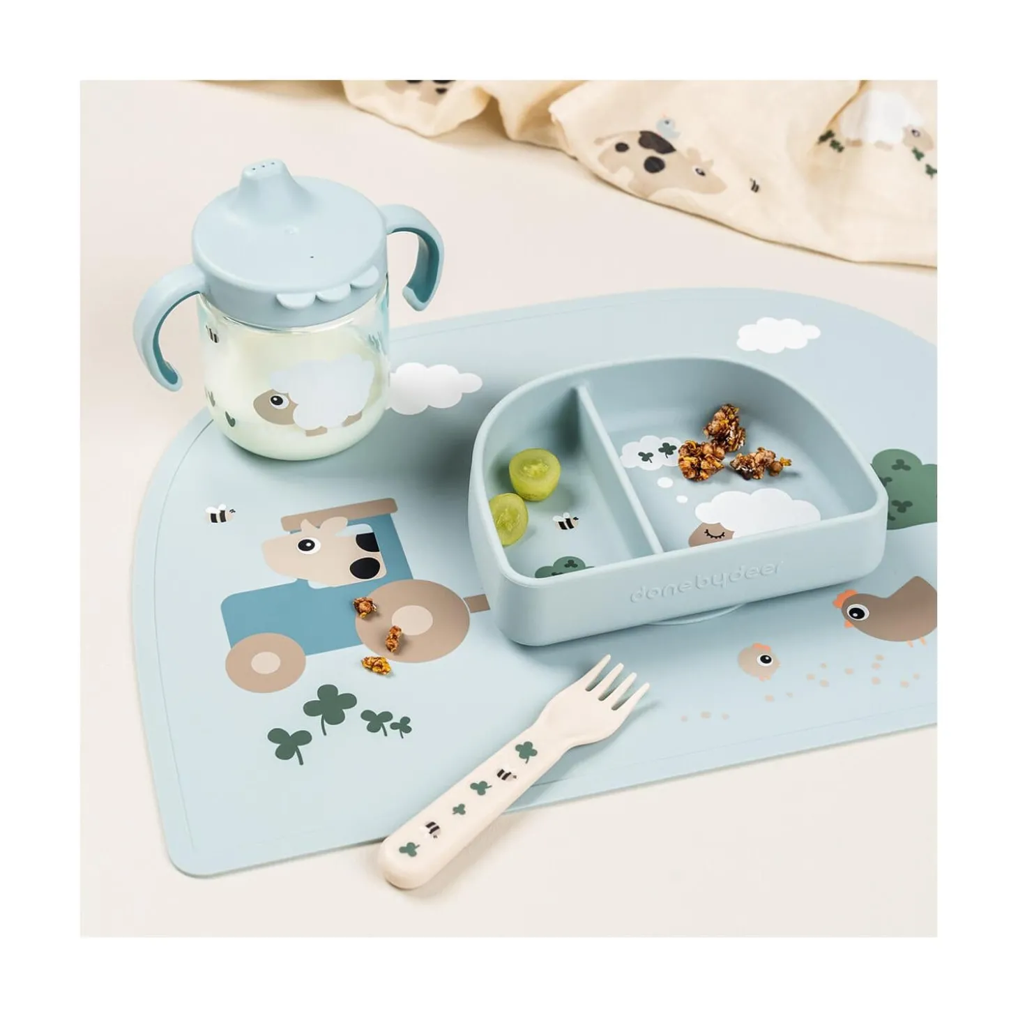Done by Deer Set de table Tiny farm Bleu