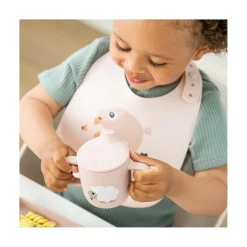 Done by Deer Tasse à bec 2 anses silicone Tiny farm Rose 120 ml
