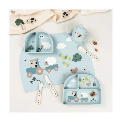 Done by Deer Tasse à bec 2 anses silicone Tiny farm Bleu 120 ml