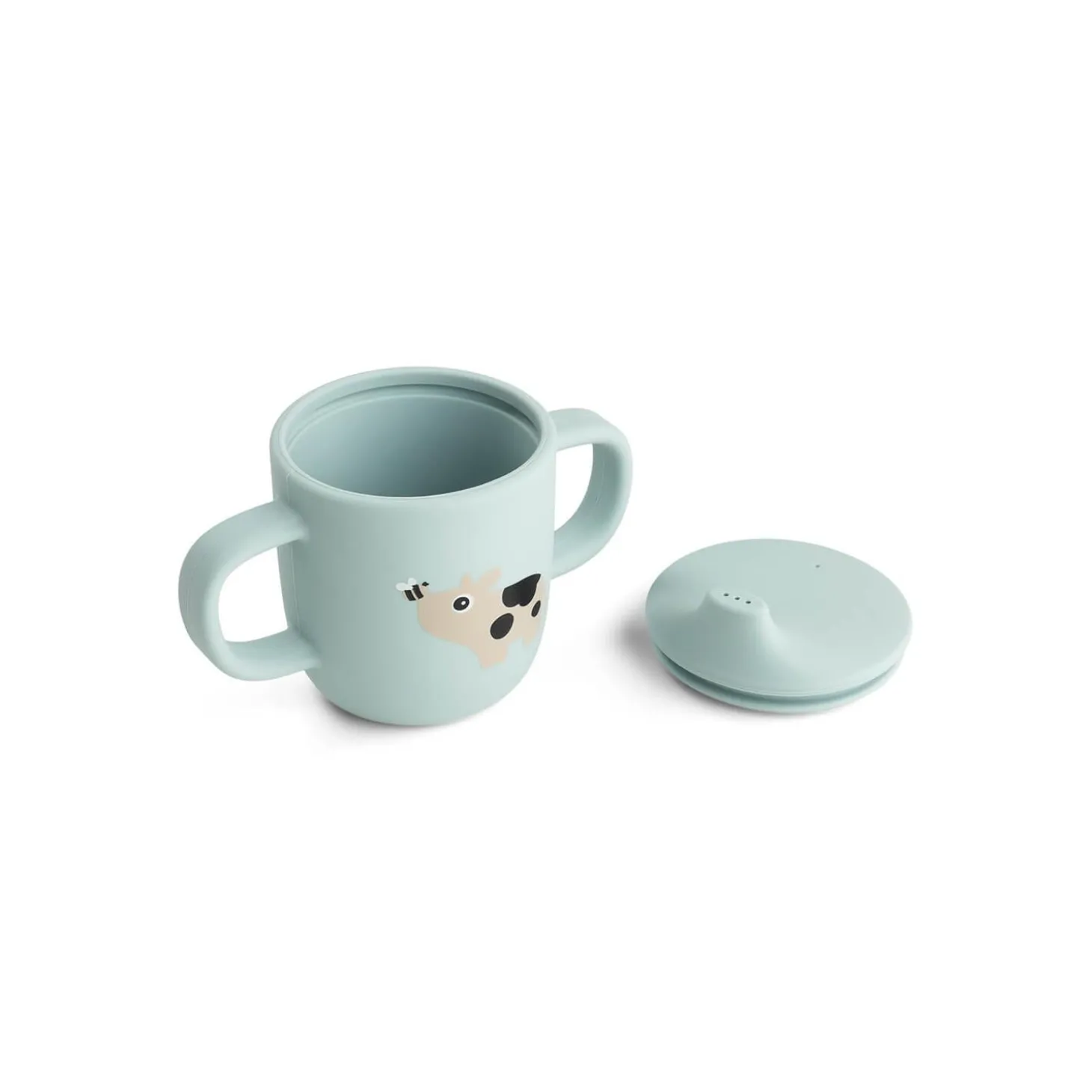 Done by Deer Tasse à bec 2 anses silicone Tiny farm Bleu 120 ml