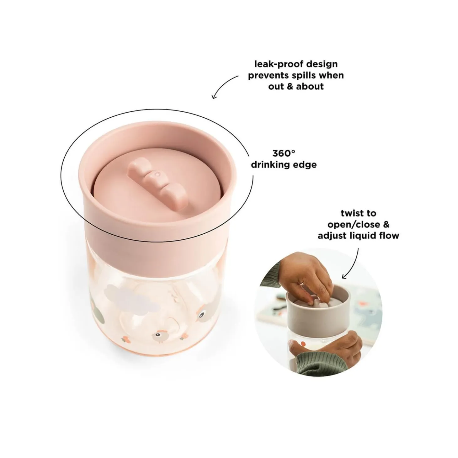 Done by Deer Tasse d'apprentissage 360° Rose 260 ml