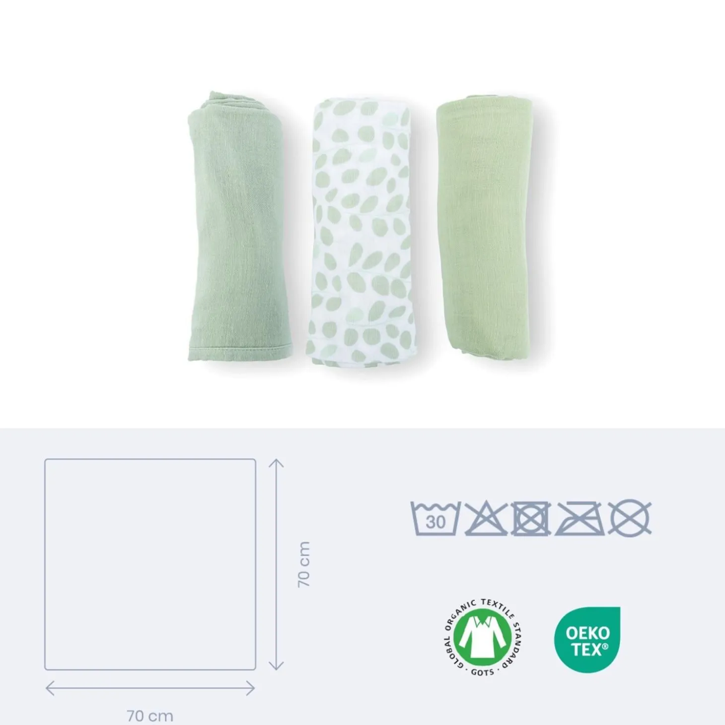 Doomoo Lot de 3 langes gaze de coton Lovely Mini Green Leaves