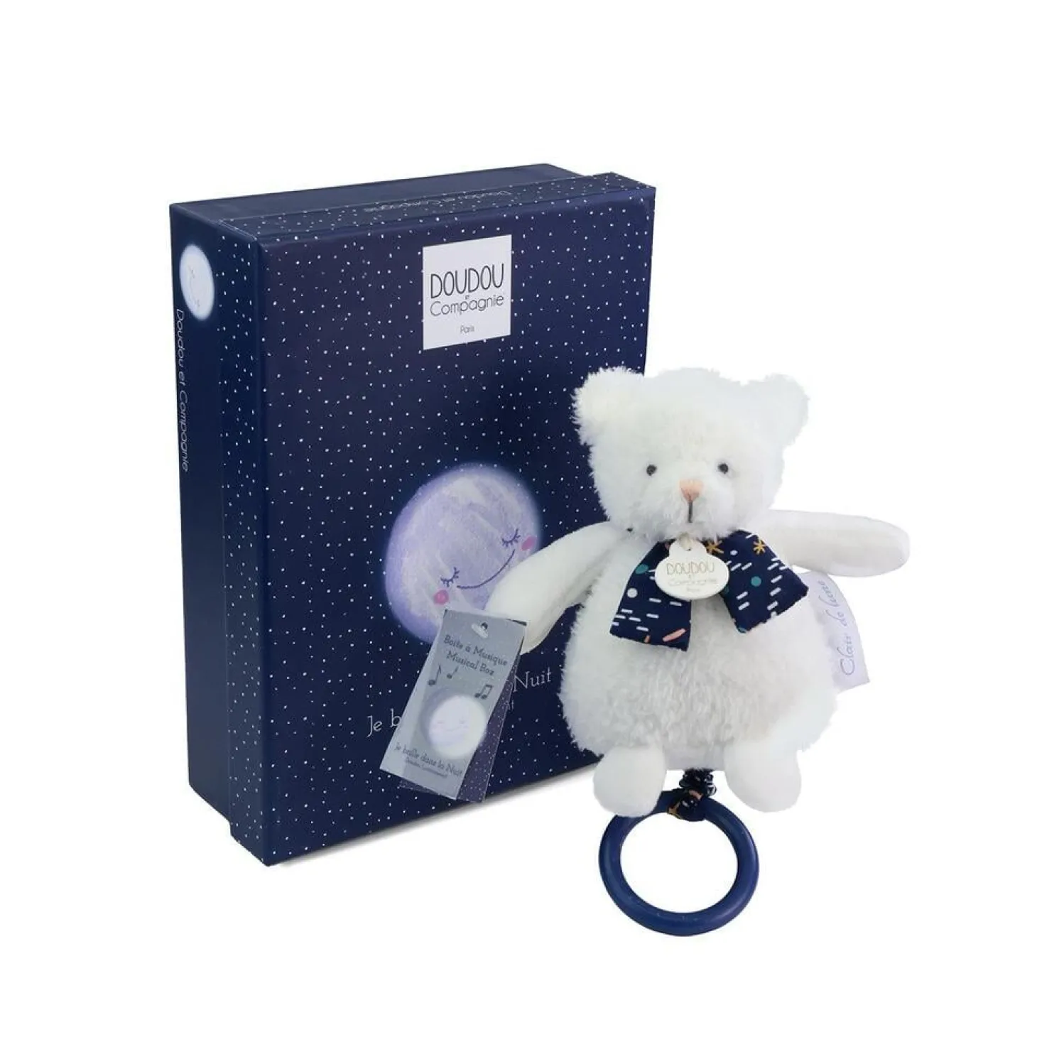Doudou & Compagnie Boite à musique Ours Clair de lune Blanc 17 cm
