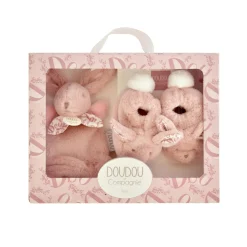Doudou & Compagnie                    Coffret chaussons et doudou lapin    Rose