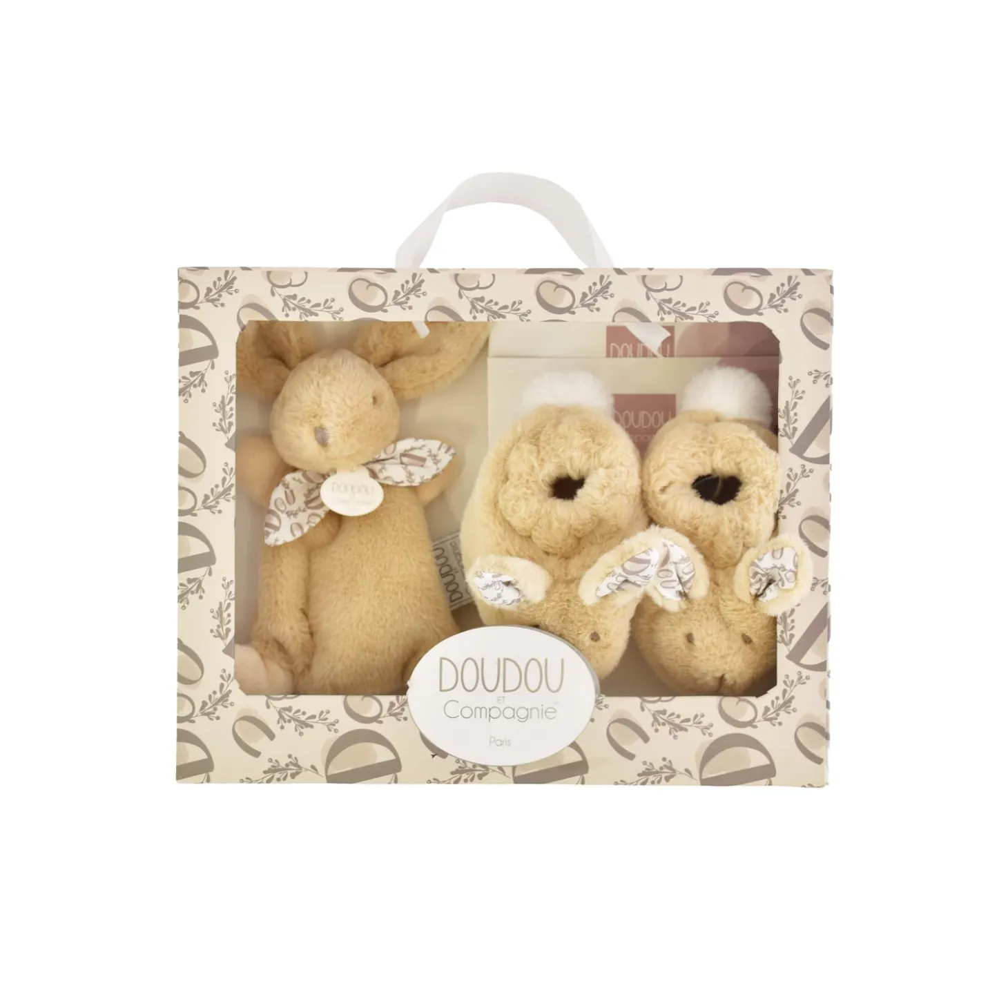 Doudou & Compagnie Coffret chaussons et doudou lapin Beige
