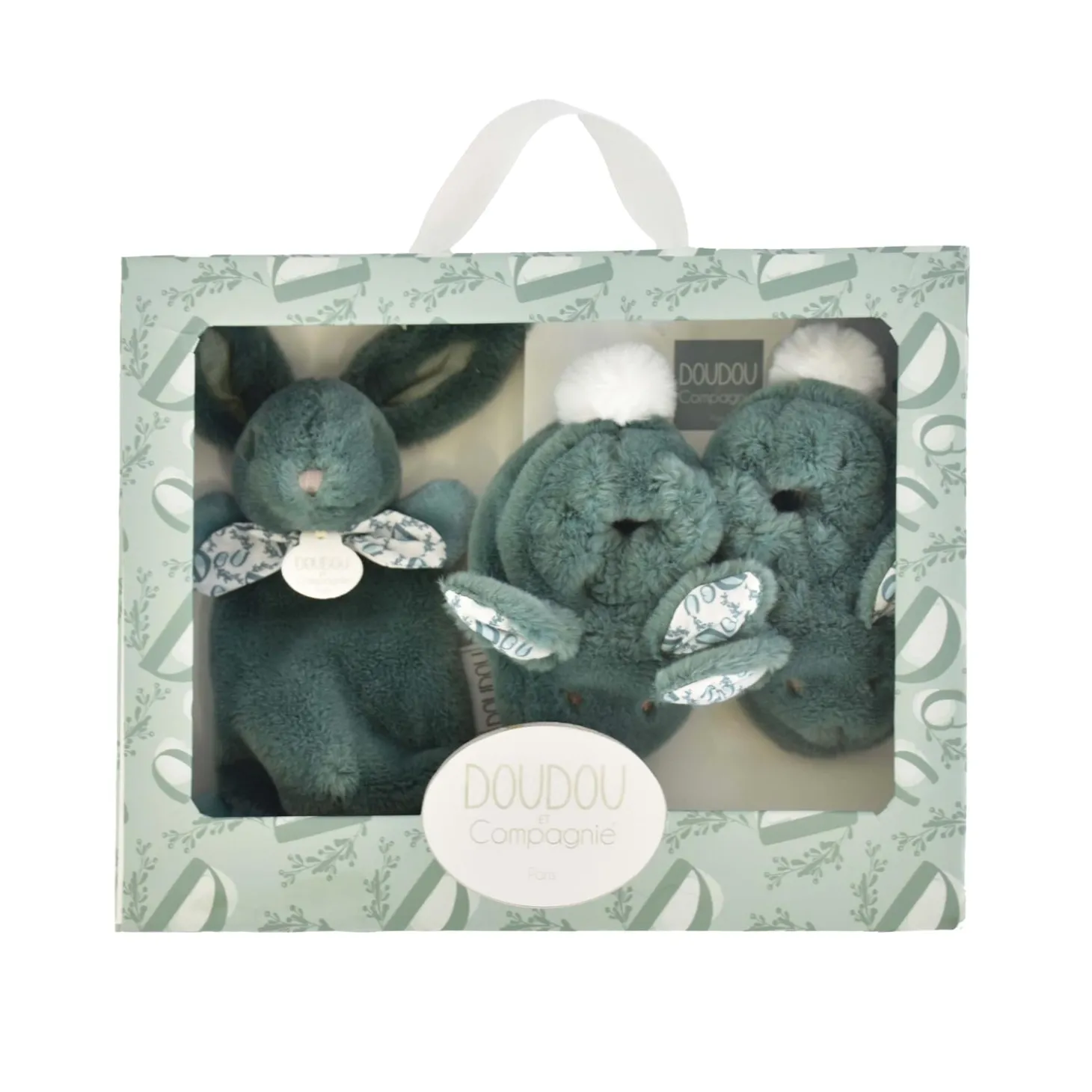 Doudou & Compagnie Coffret chaussons et doudou lapin Vert