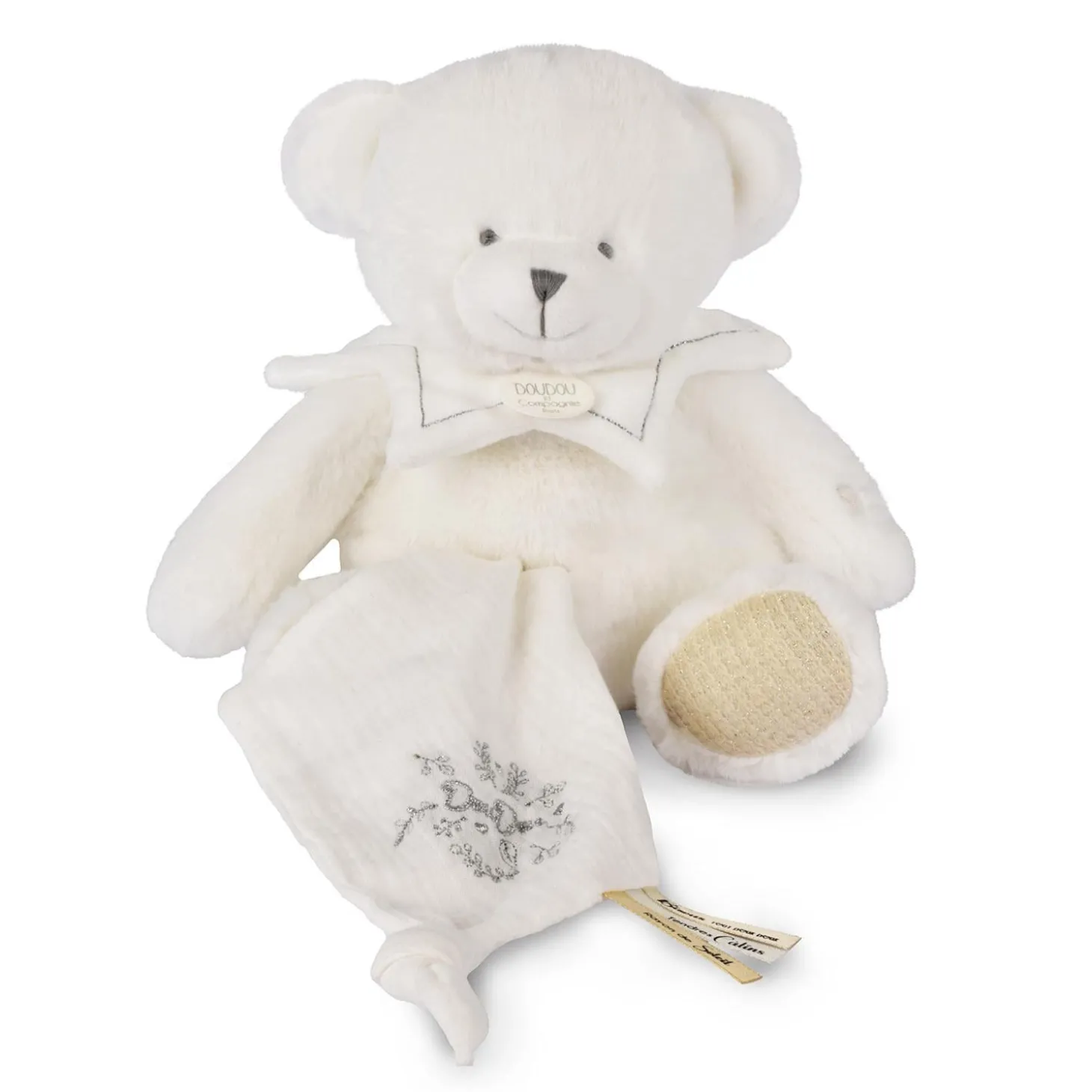 Doudou & Compagnie Doudou 25 ans ours avec mouchoir Blanc 30 cm