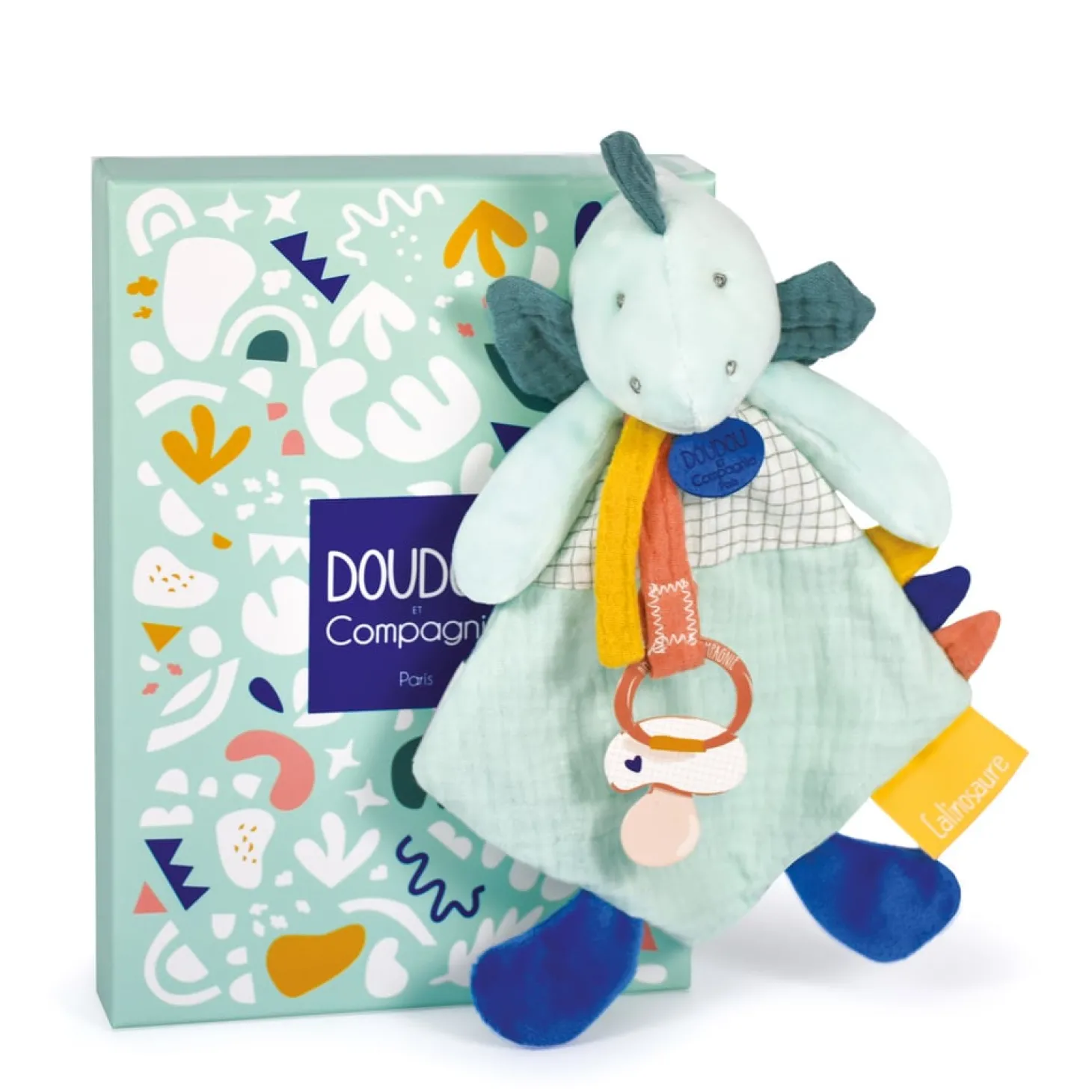 Doudou & Compagnie Doudou attache sucette Les calinosaures Bleu 23 cm