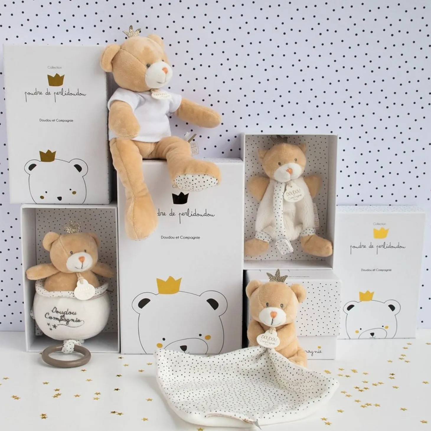 Doudou & Compagnie Doudou pantin avec mouchoir Ours petit roi 10 cm