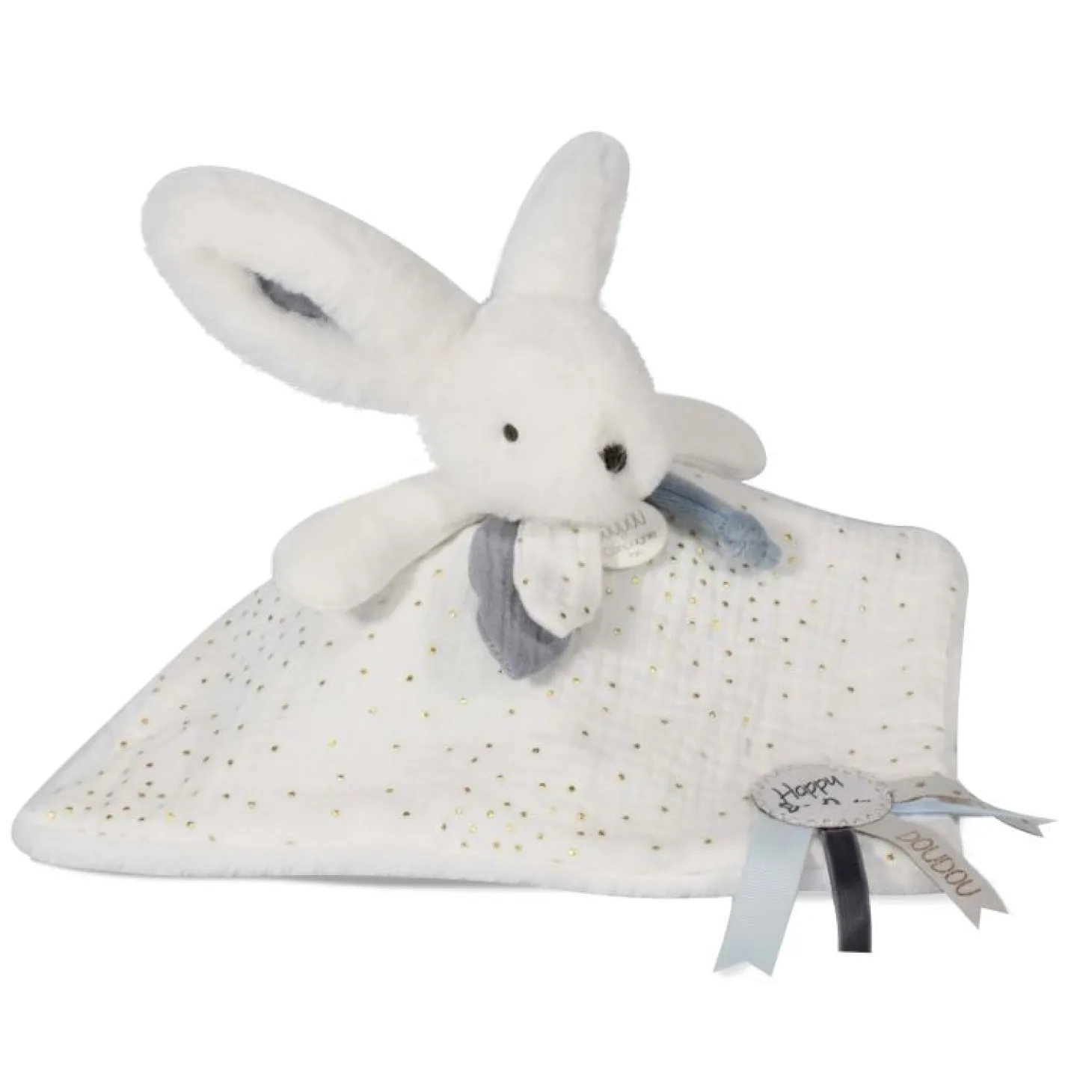 Doudou & Compagnie Doudou plat Happy Glossy Blanc 25 cm