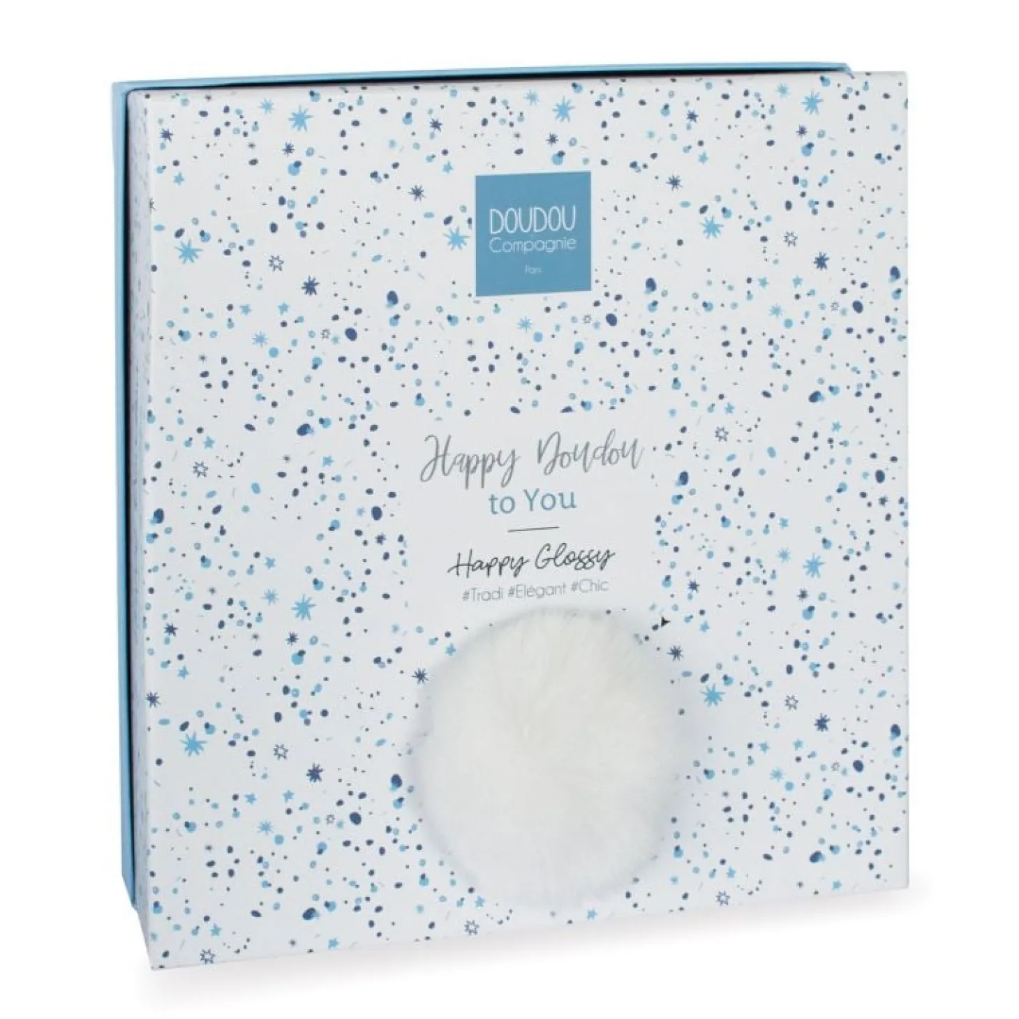Doudou & Compagnie Doudou plat Happy Glossy Blanc 25 cm