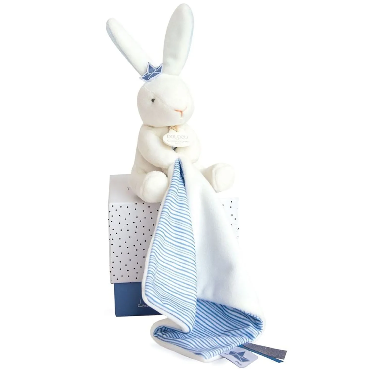 Doudou & Compagnie Lapin pantin avec mouchoir Bleu 10 cm