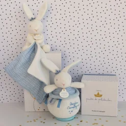 Doudou & Compagnie Lapin pantin avec mouchoir Bleu 10 cm