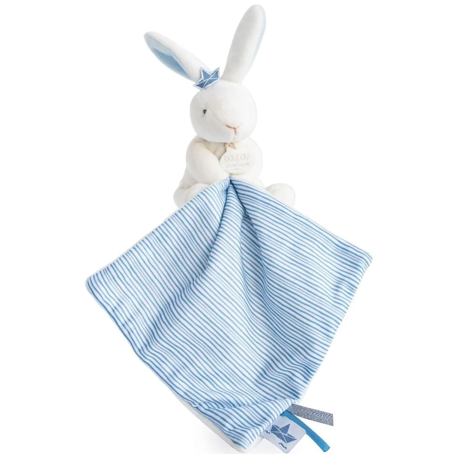 Doudou & Compagnie Lapin pantin avec mouchoir Bleu 10 cm