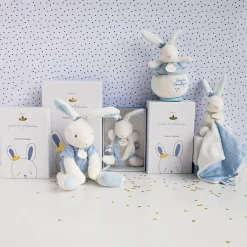 Doudou & Compagnie Lapin pantin avec mouchoir Bleu 10 cm