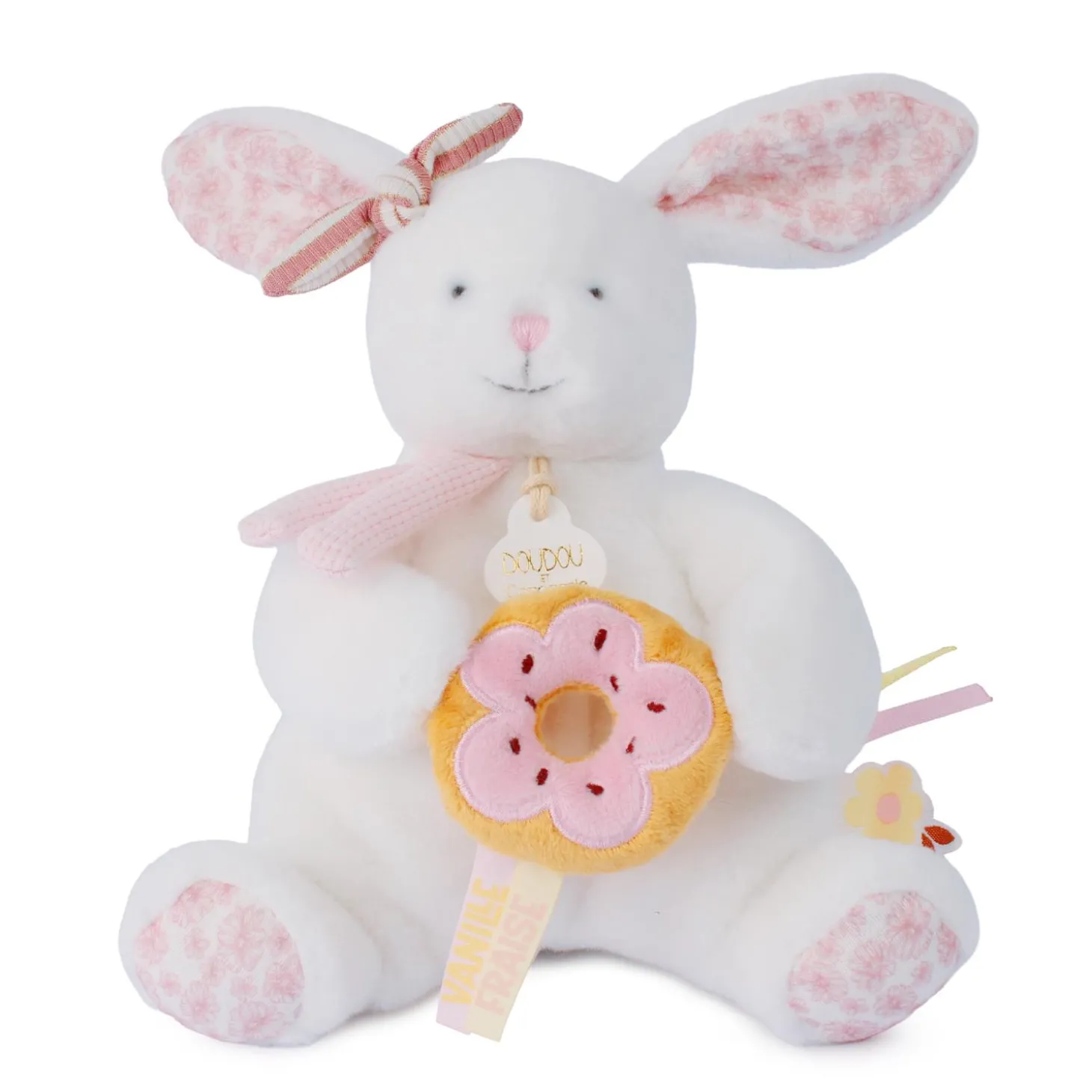Doudou & Compagnie Pantin avec donut Lapin Vanille Fraise Blanc