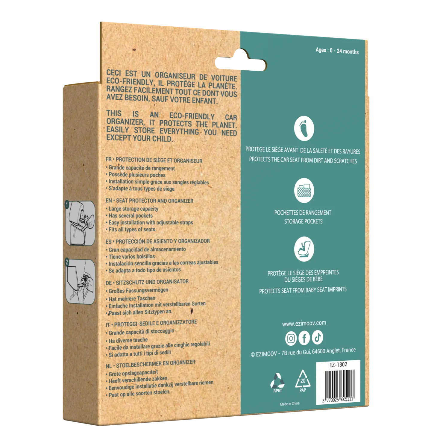 Ezimoov Organisateur de voiture Trafel plus éco-conçu Noir
