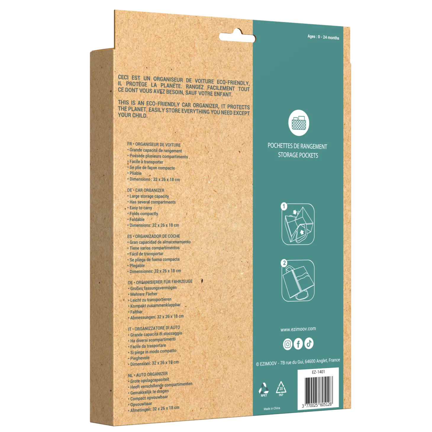 Ezimoov Organisateur de voiture Storage éco-conçu Noir