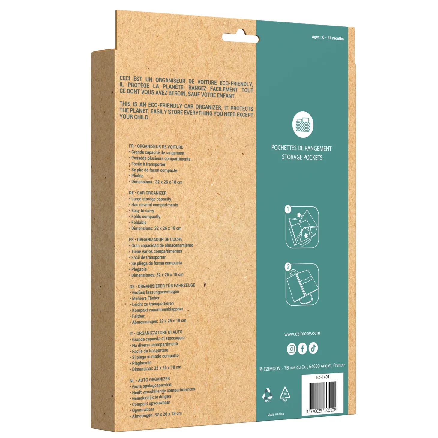 Ezimoov Organisateur de voiture Storage éco-conçu Noir