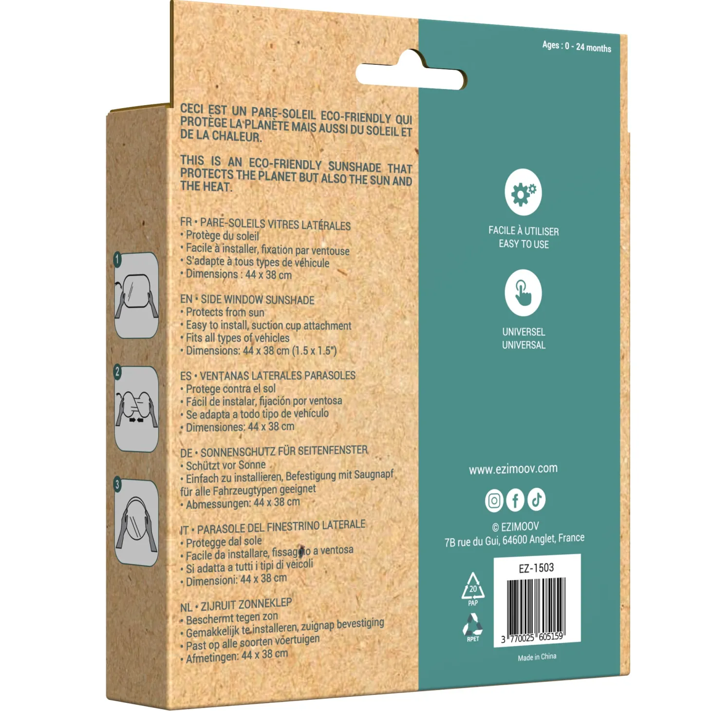 Ezimoov Pare soleil Sun Stoppers éco-conçu Noir