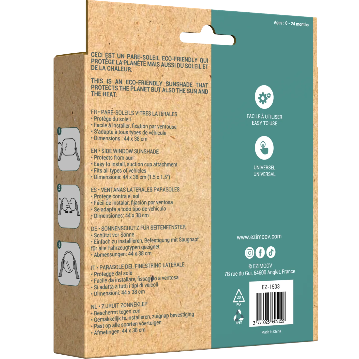 Ezimoov Pare soleil Sun Stoppers éco-conçu Noir