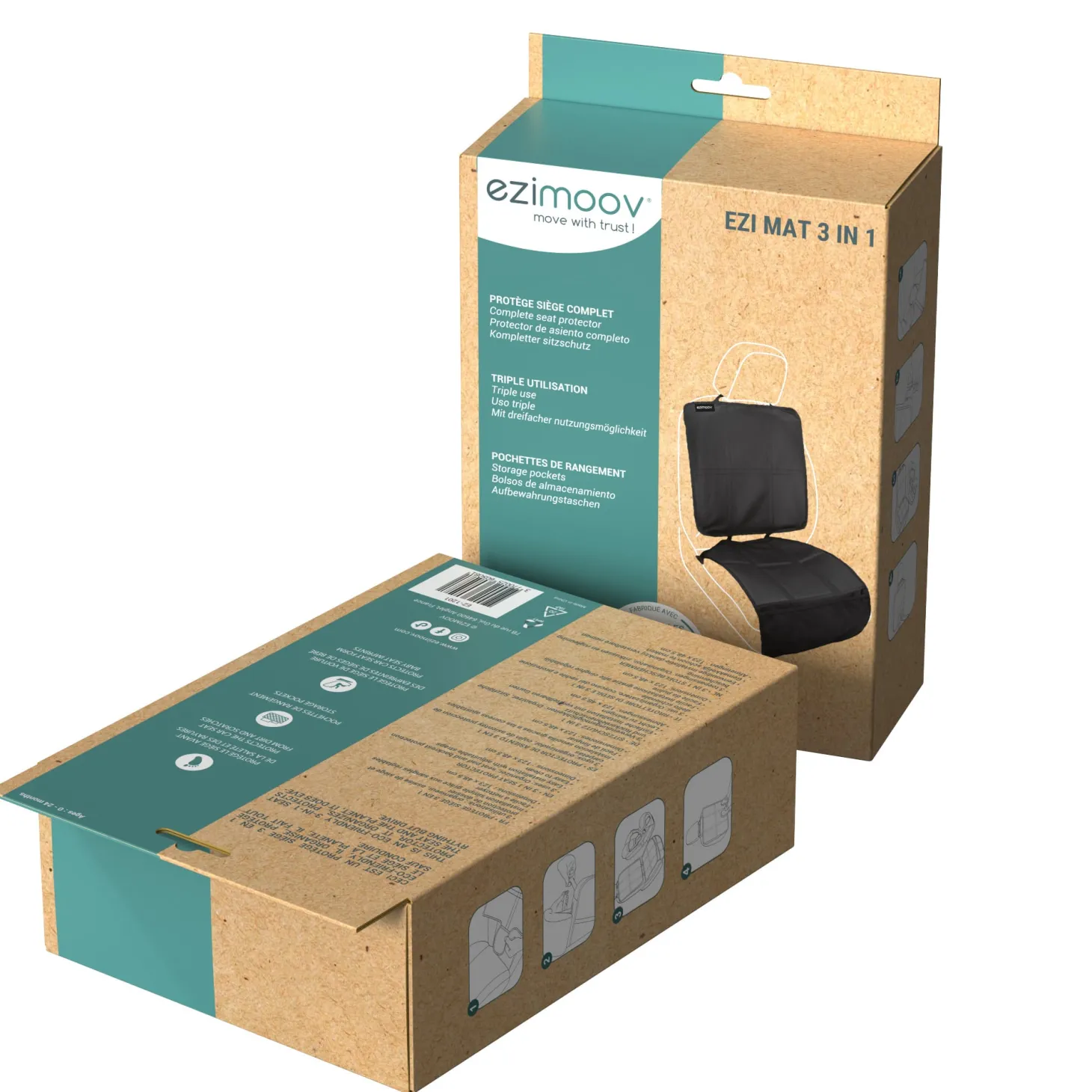 Ezimoov Protection de siège Mat 3-en-1 éco-conçu Noir