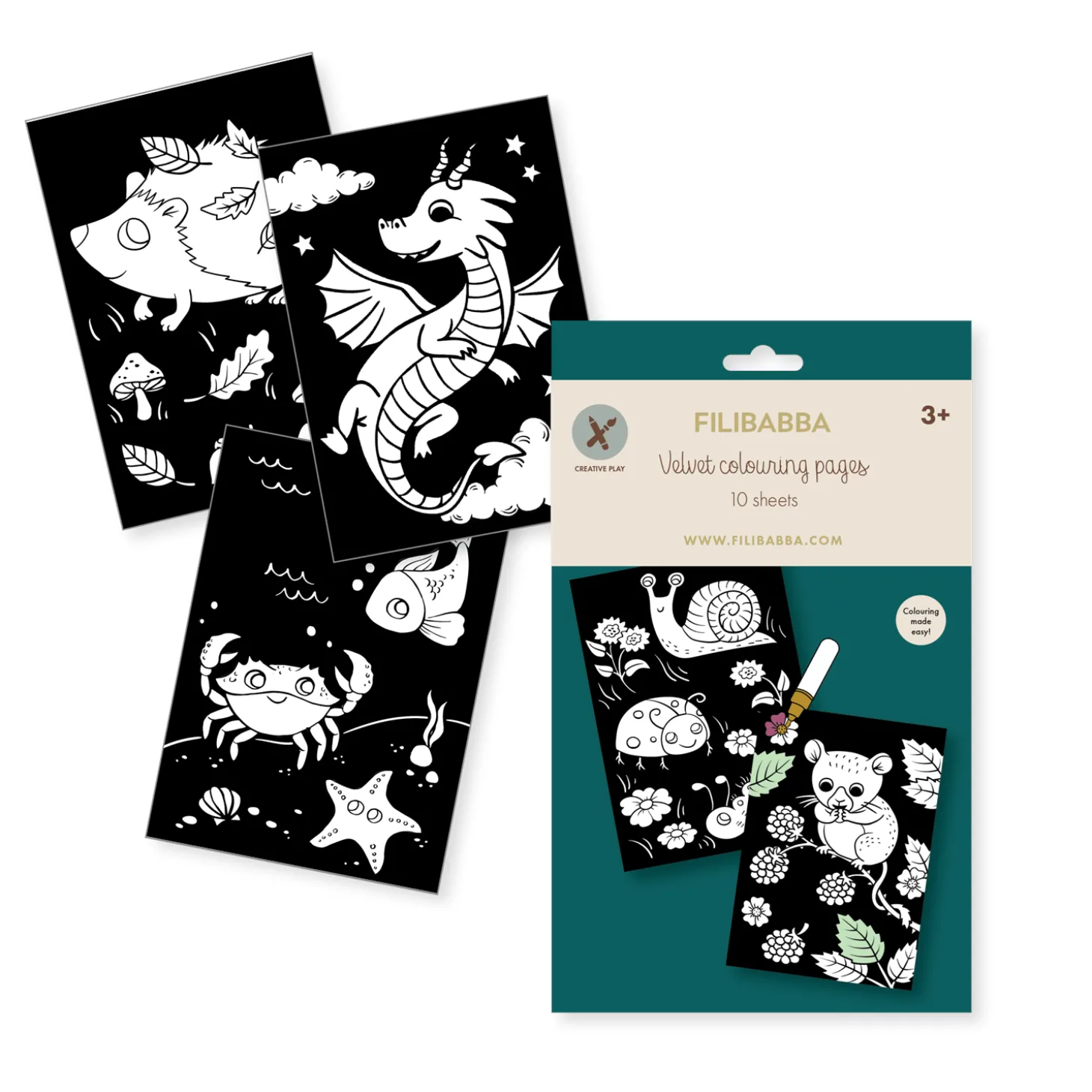 Filibabba Set de 10 dessins de coloriage velours Multicolore