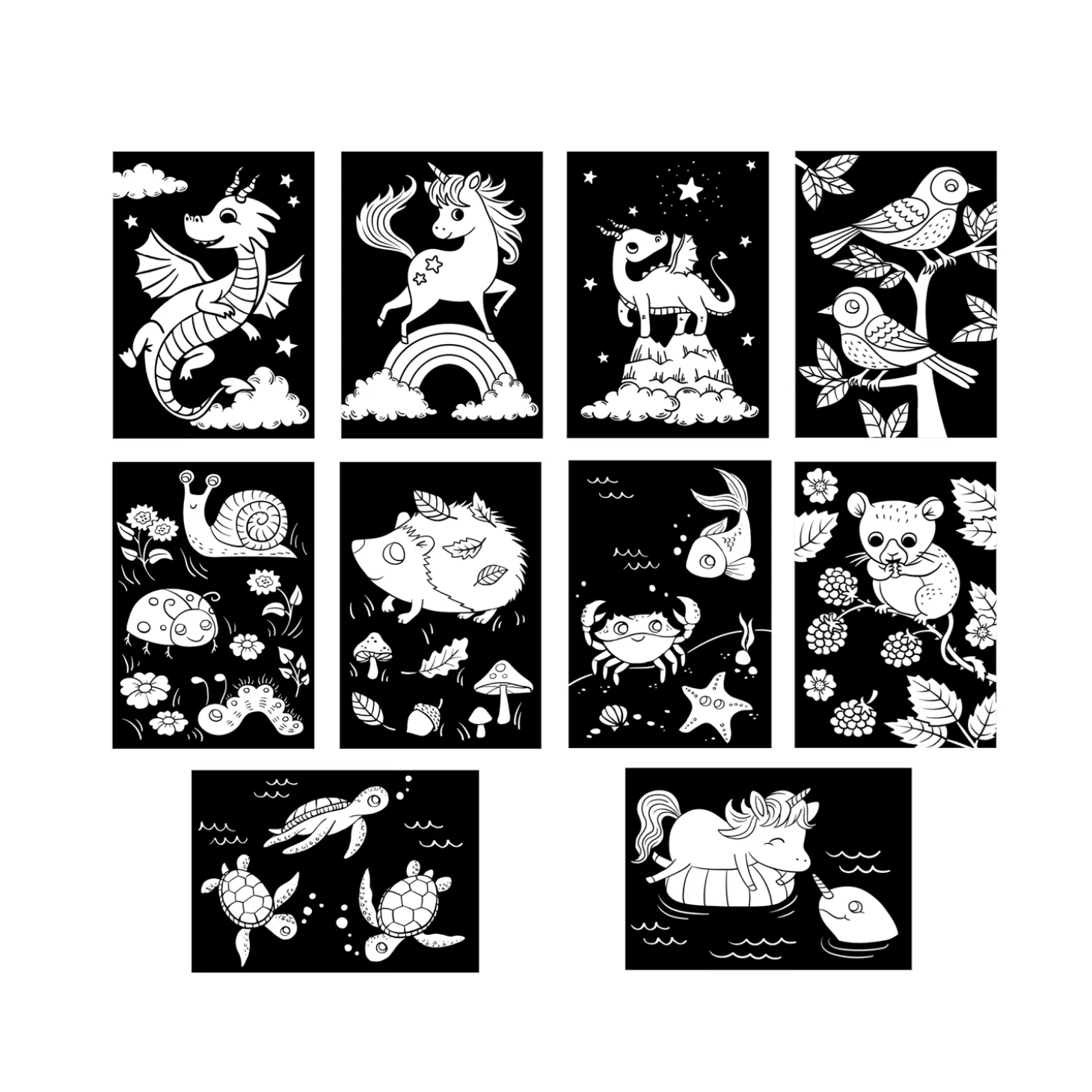Filibabba Set de 10 dessins de coloriage velours Multicolore