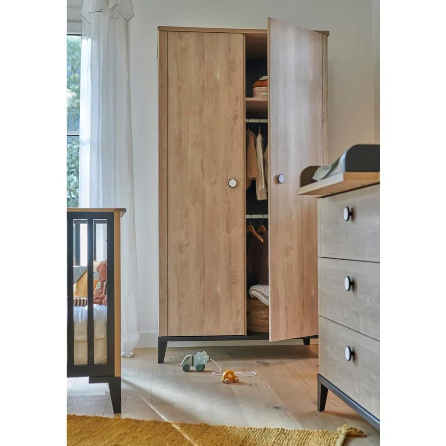 Galipette Armoire 2 portes Marcel Chêne Blond Et Noir