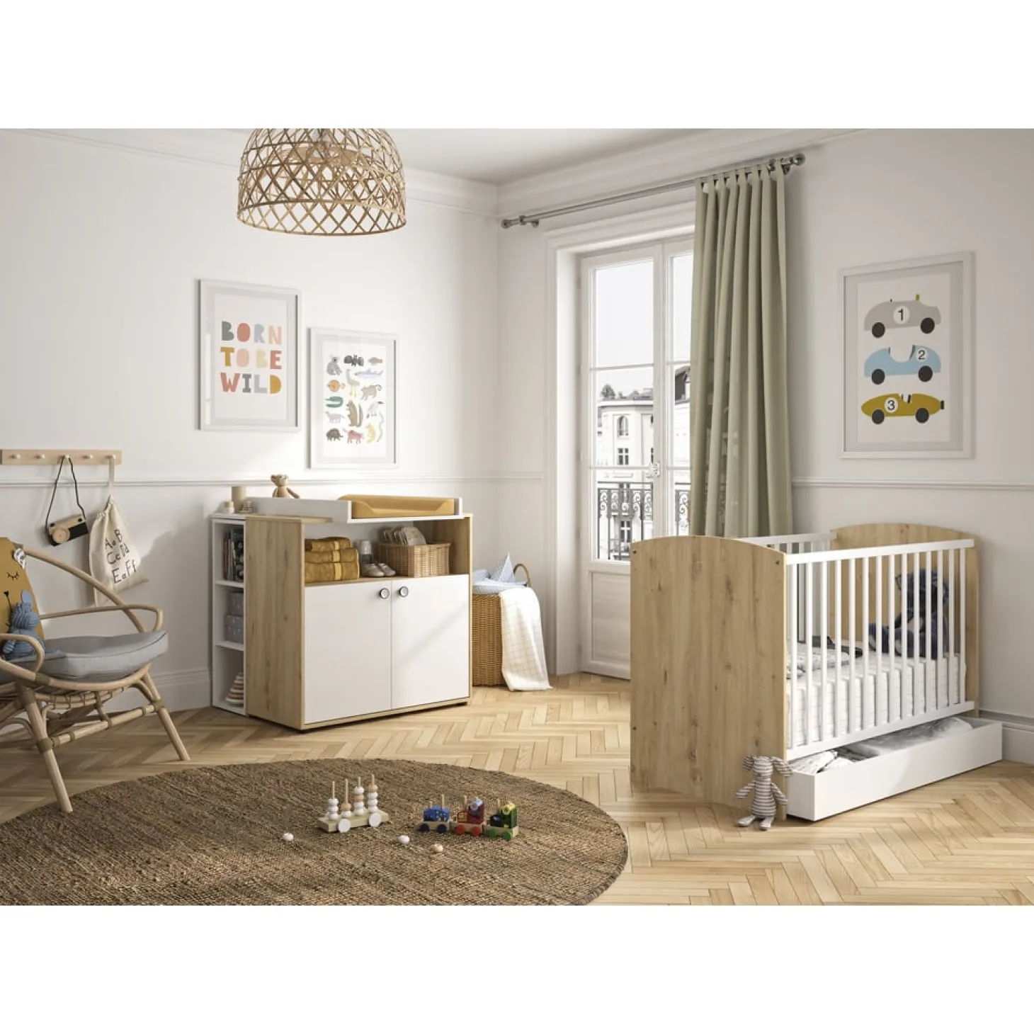 Galipette Lit bébé Arthur Blanc Et Chêne Artisan 60x120 cm
