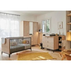 Galipette                    Lit bébé Marcel    Chêne Blond Et Noir            70x140 cm