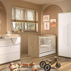 Galipette                    Trio Lit + Commode 3 tiroirs + Armoire 2 portes Basile    Châtaignier Naturel            60x120 cm